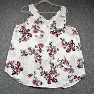 Maurices Floral Tank Top Blouse Womens 0X White Pink Sheer Top Lightweight Plus